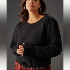 Maeve Crewneck Puff Sleeve Sweater Black 3X